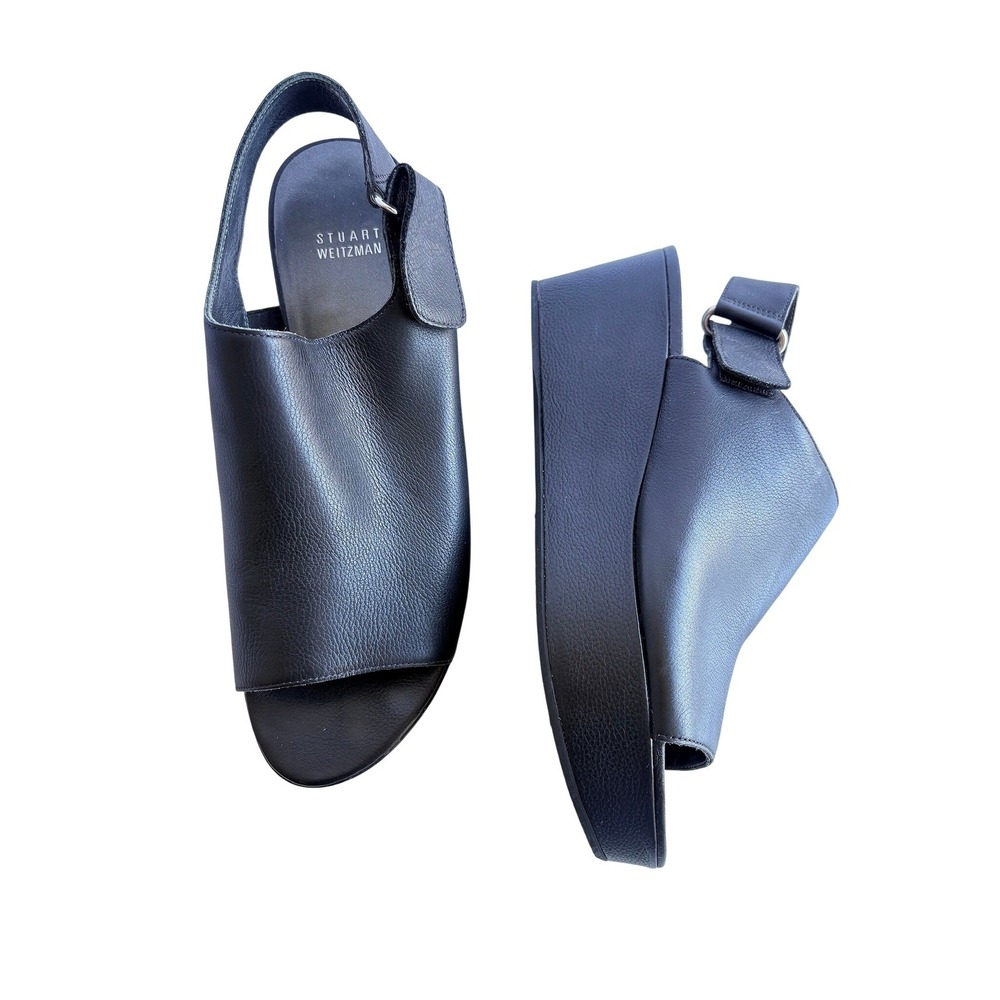Stuart Weitzman Black Leather Platform Wedge Slingback Sandals U278829 Mens 9M